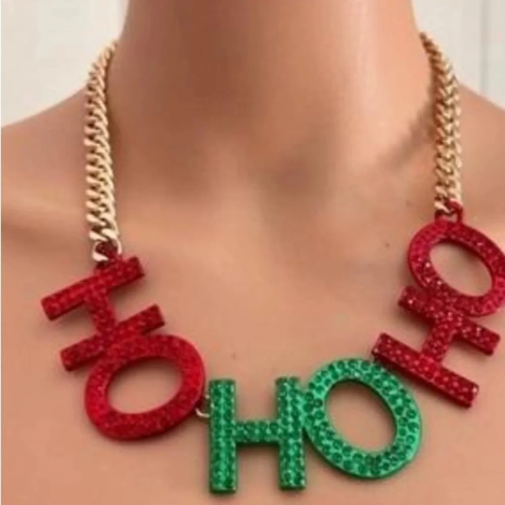 Betsey Johnson Christmas  Necklace with Red and Green HOHO Letters
